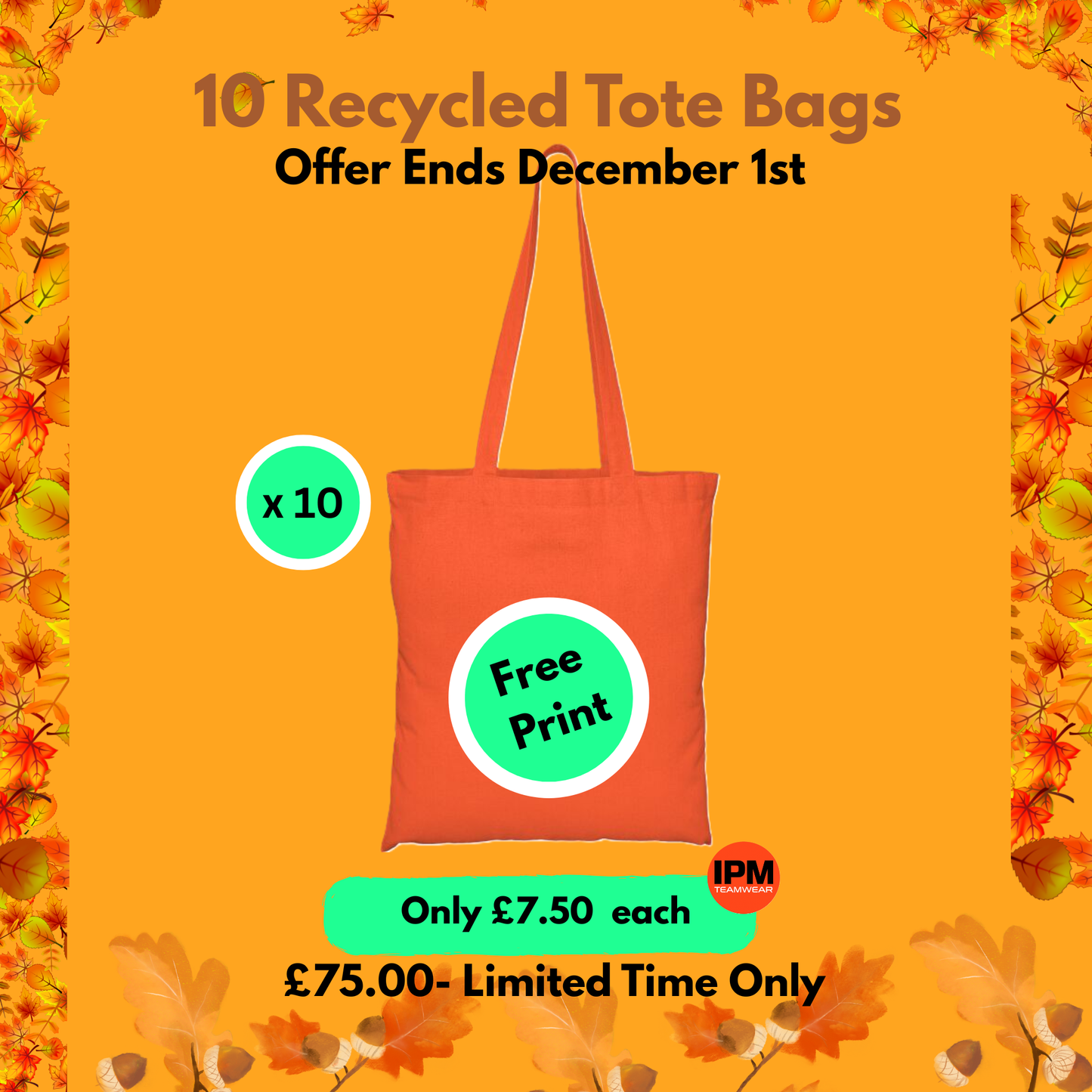 10 x Recycled Tote Bag (Free Print)