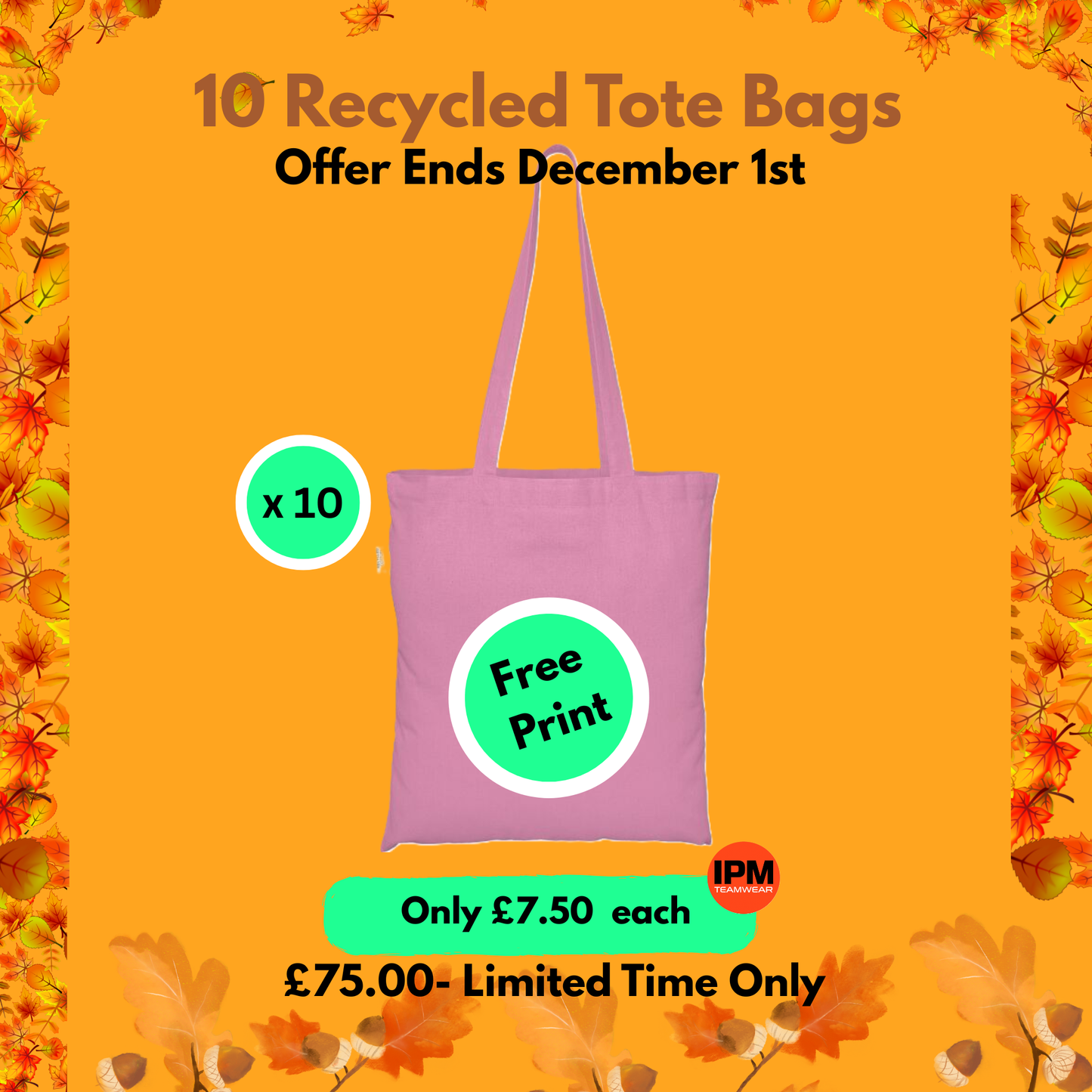 10 x Recycled Tote Bag (Free Print)