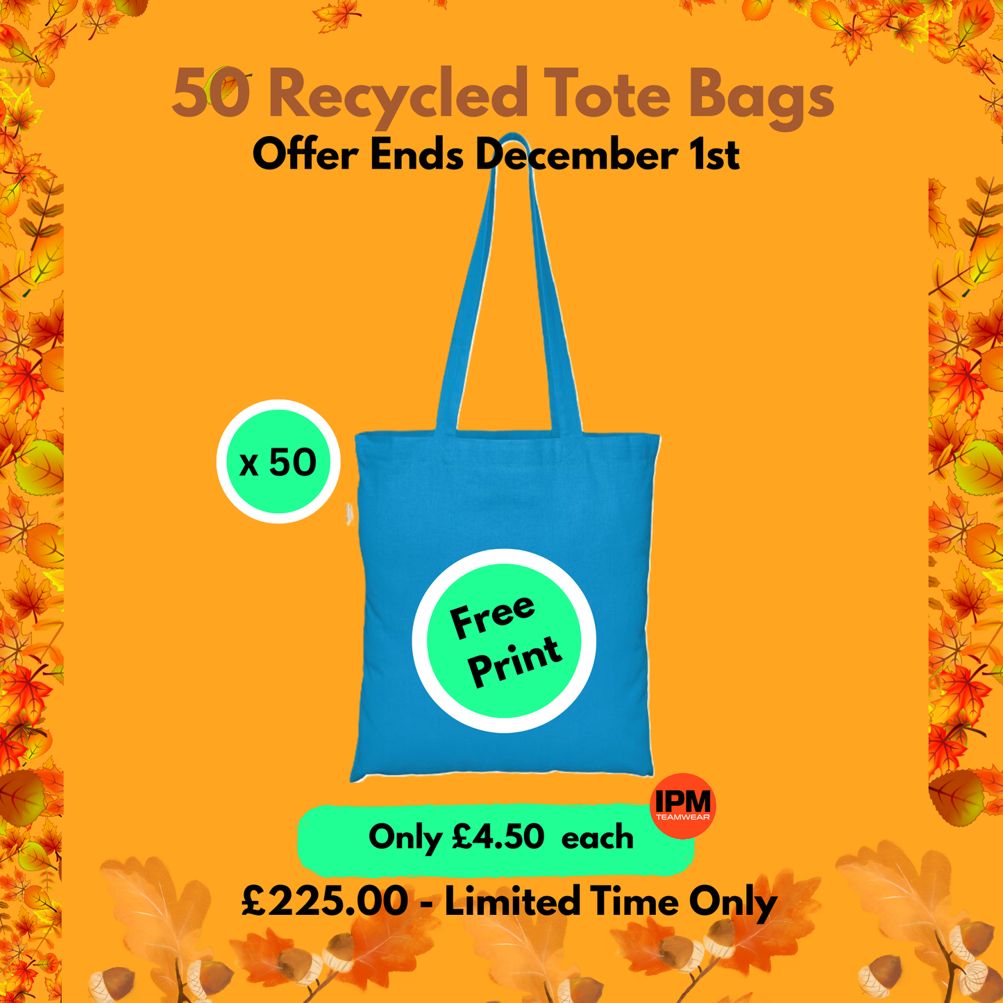 50 x Recycled Tote Bag (Free Print)