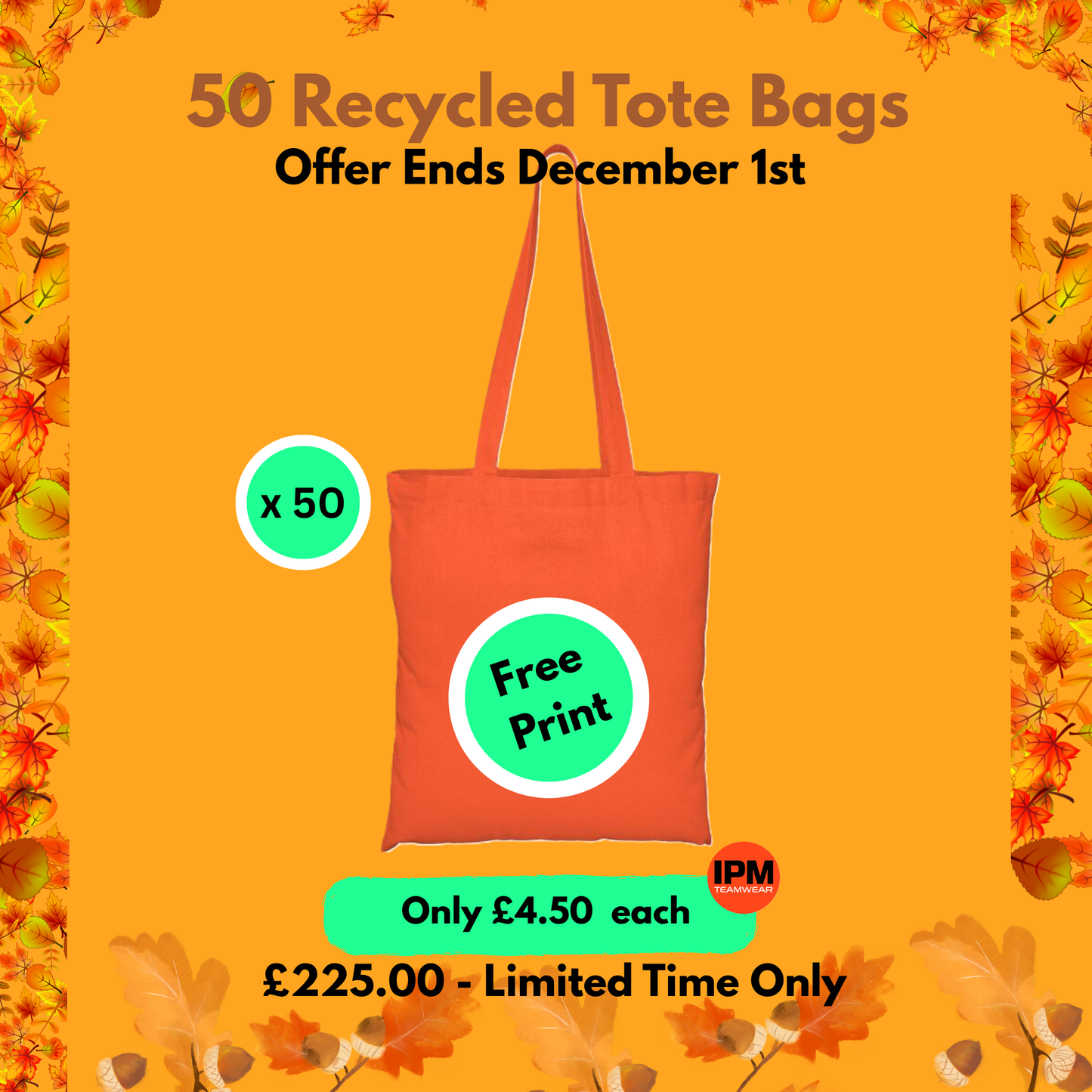 50 x Recycled Tote Bag (Free Print)