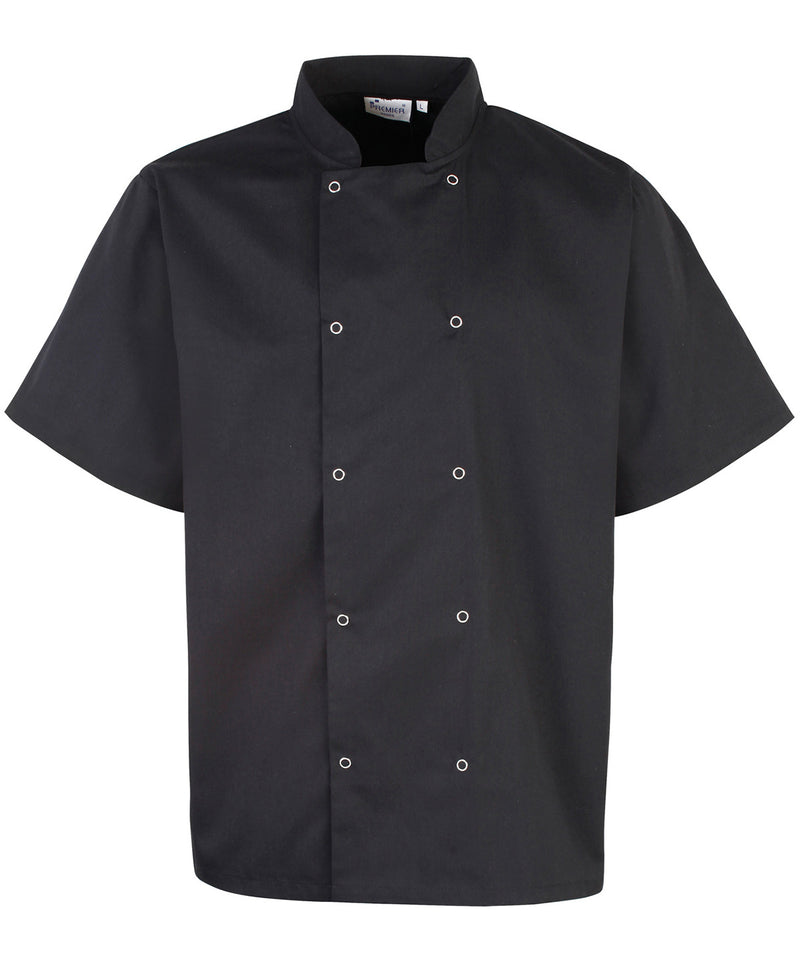 Studded front short sleeve chef's jacket - personalised by IPM Teamwear